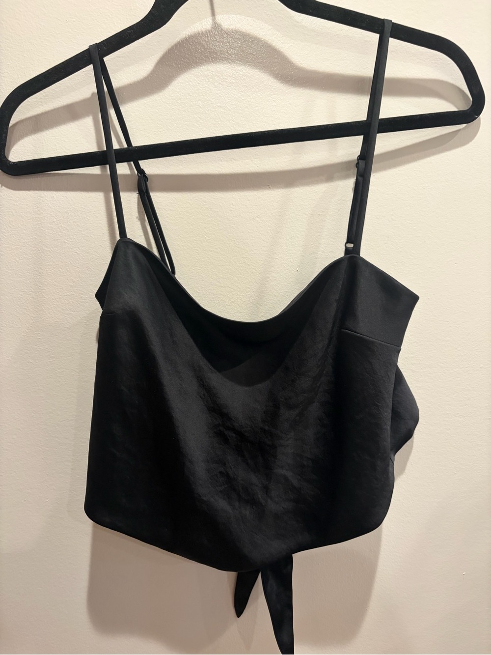 Aritzia Black Satin Cowl Crop Top with Adjustable Straps